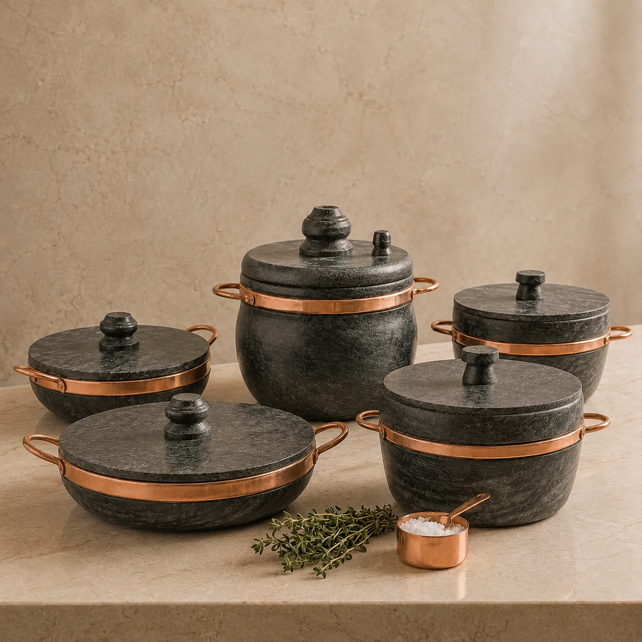Kit completo de 5 panelas de pedra sabão NATURALLI