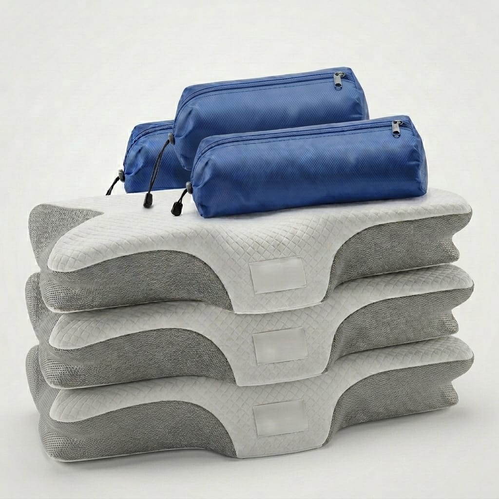 Kit com 3 travesseiros ergonômicos e bolsas de transporte