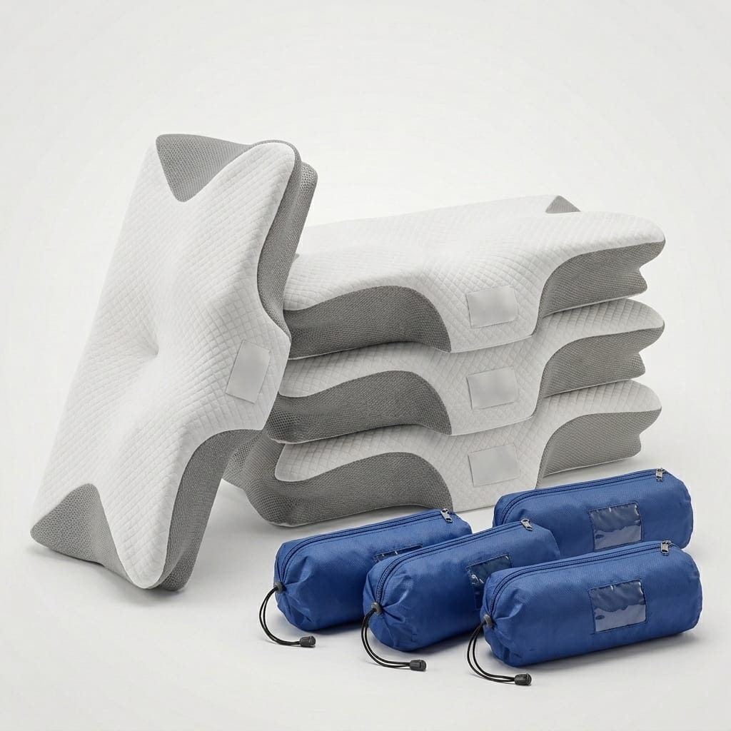 Kit com 4 travesseiros ergonômicos e bolsas de transporte